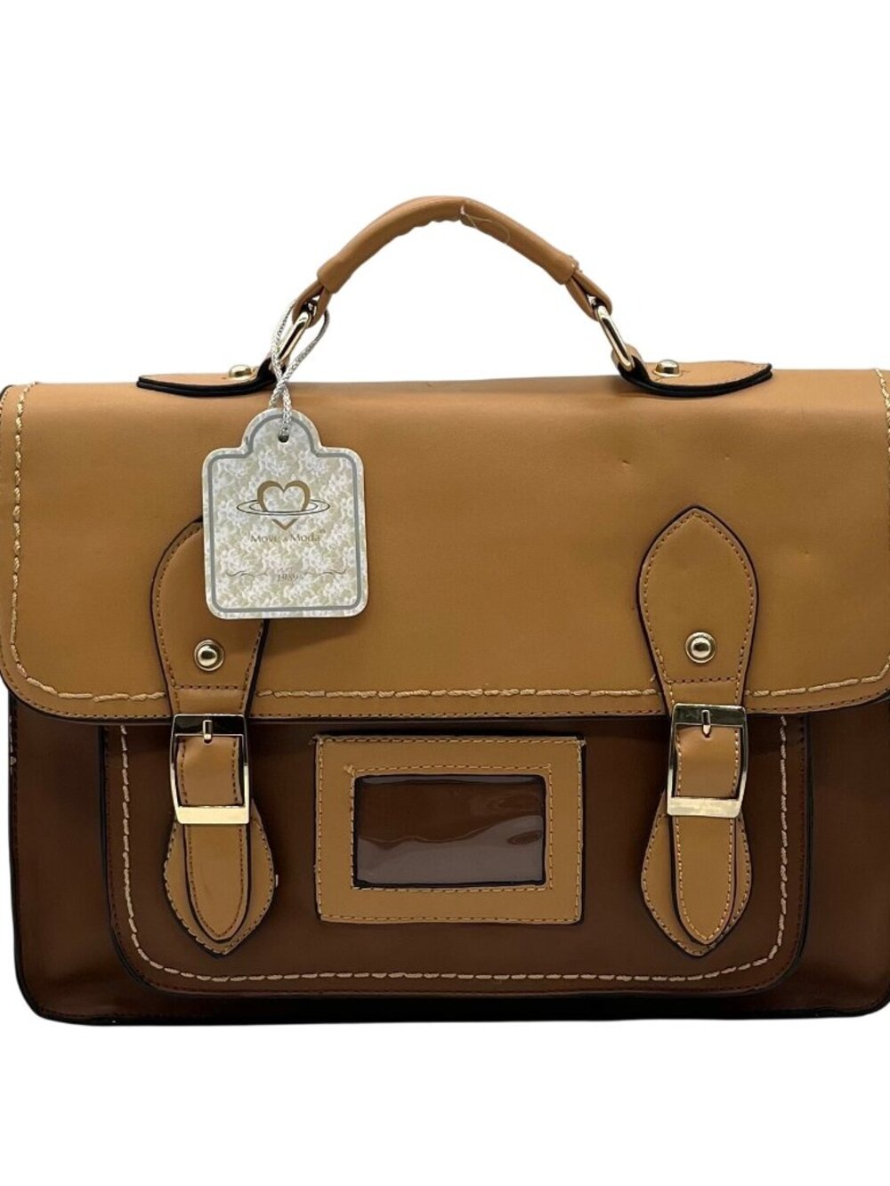 Move & Moda Brown Faux Leather Work Convertible Crossbody Briefcase